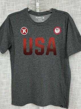 Hurley Charcoal Short Sleeve Tee with Red USA Graphic